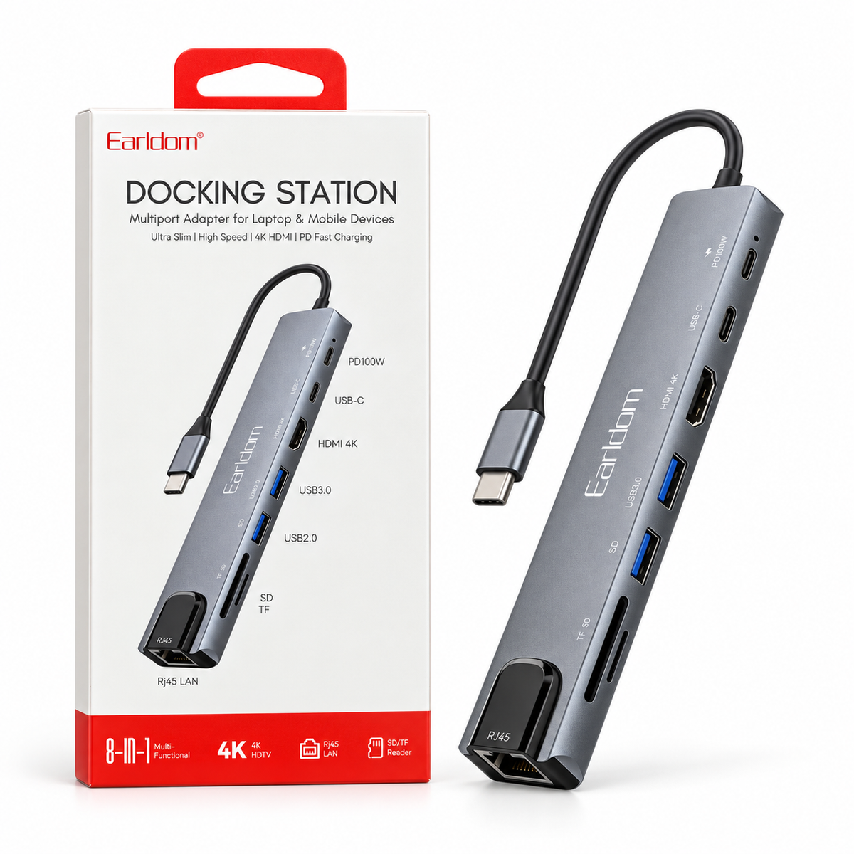 Earldom 8 in 1 Docking Station Multiport Adapter 4K W41