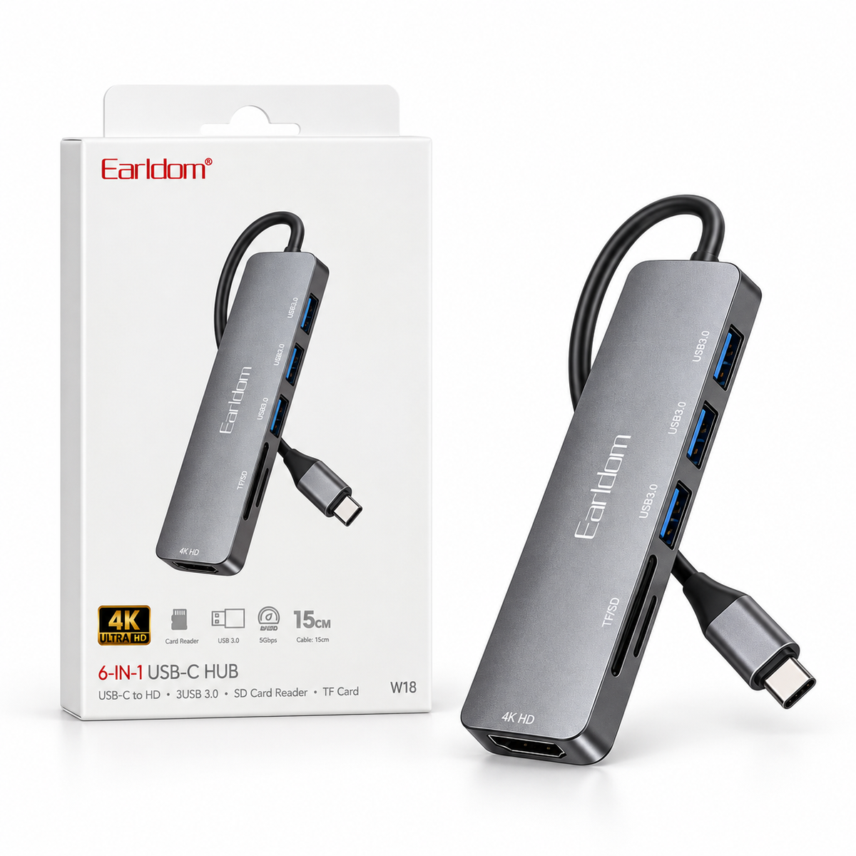 Earldom 6 in 1 USB-C Hub 4K Ultra HD W18
