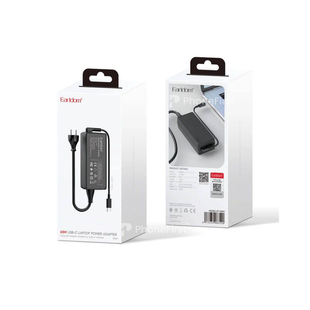 Earldom USB-C Laptop Power Adapter PA01 UK 65W