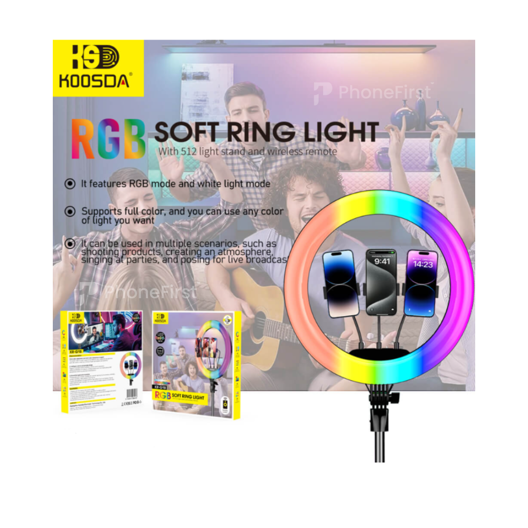 Koosda KR-G18 RGB Soft Ring Light With Remote 18in