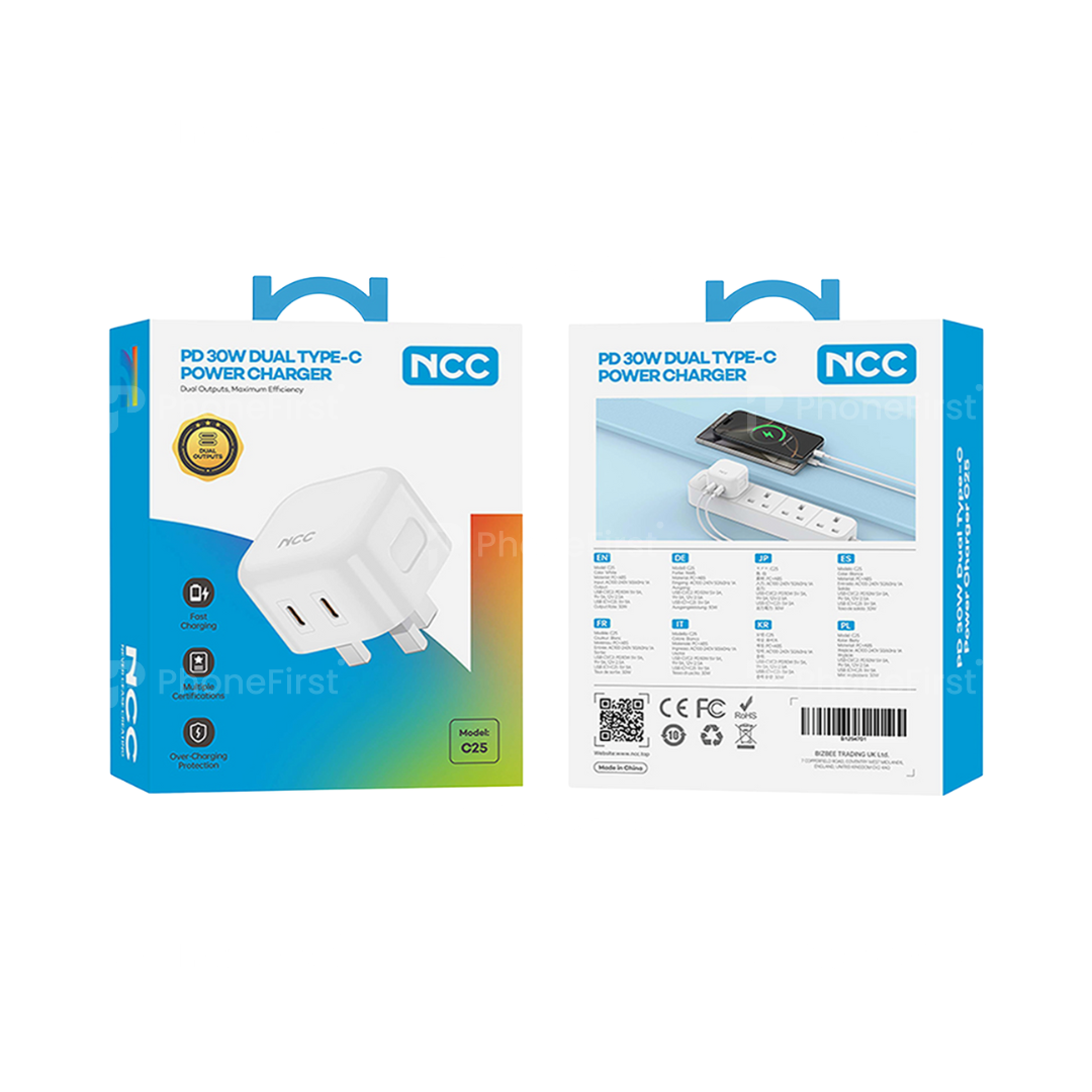 NCC PD 30W Dual Type-C Power Charger Plug C25