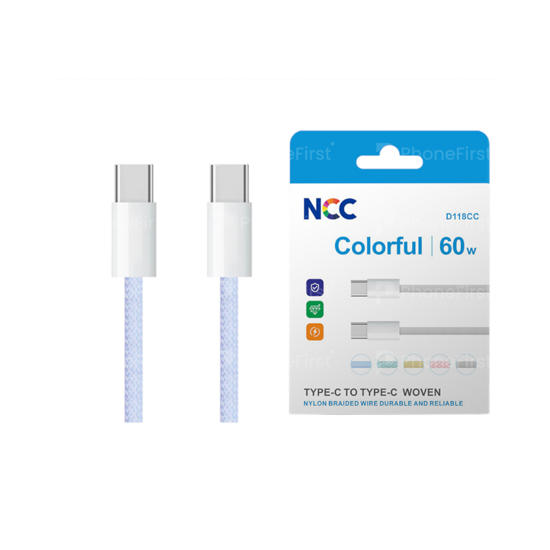 NCC USB-C to USB-C Cable 60W 1M Nylon Blue