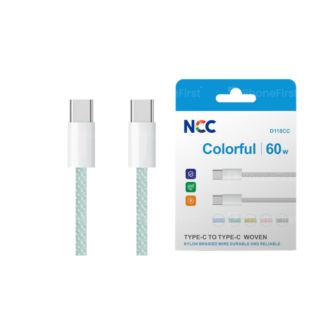 NCC USB-C to USB-C Cable 60W 1M Nylon Green